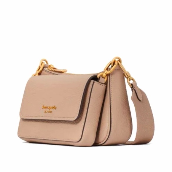 Kate Spade Pebbled Leather Double Up Crossbody Bag Kraft Paper - Picture 1 of 8